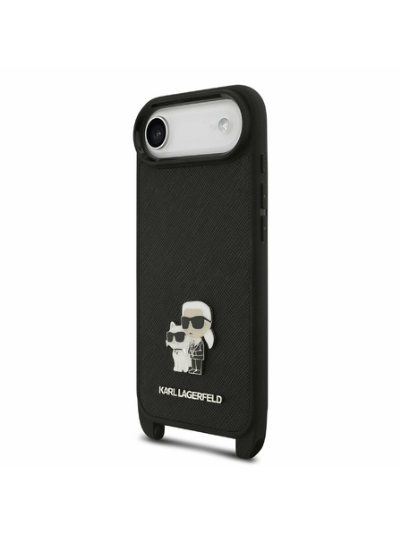 Karl Lagerfeld Karl Lagerfeld Saffiano Crossbody Riemen Metal Karl and Choupette Rückseitenschutz für iPhone Air Schwarz