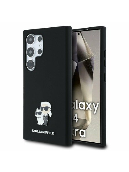 Karl Lagerfeld Karl Lagerfeld Flüssiges Silikon Metal Karl and Choupette Rückseitenschutz für Samsung Galaxy S24 Ultra Schwarz