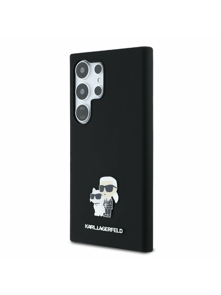 Karl Lagerfeld Karl Lagerfeld Flüssiges Silikon Metal Karl and Choupette Rückseitenschutz für Samsung Galaxy S24 Ultra Schwarz