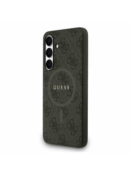 Guess Guess PU Leder 4G Farbiger Ring MagSafe Rückseitenschutz für Samsung Galaxy S25 FE Schwarz