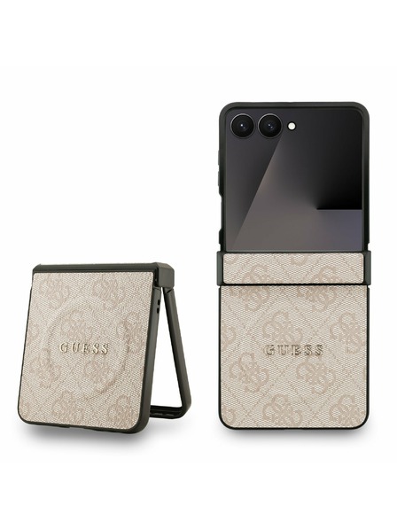 Guess Guess PU Leder 4G Farbiger Ring Magnetisch Rückseitenschutz für Samsung Galaxy Z Flip 7 Rosa