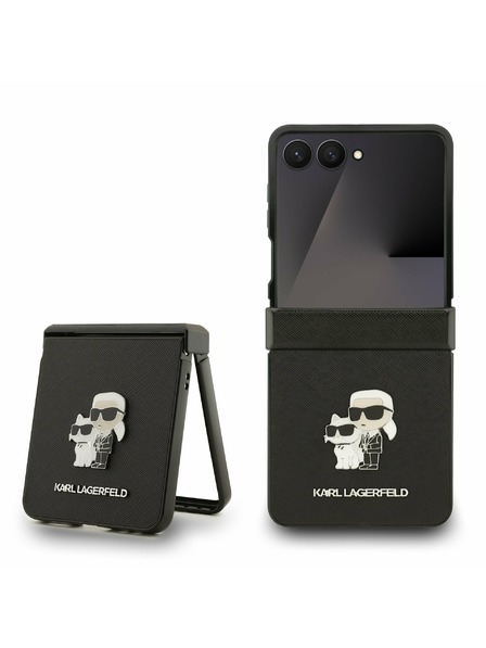 Karl Lagerfeld Karl Lagerfeld PU Saffiano Karl and Choupette Rückseitenschutz für Samsung Galaxy Z Flip 7 Schwarz
