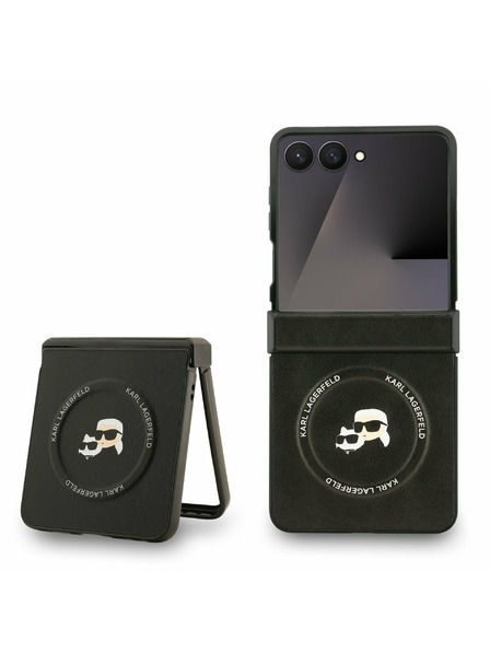Karl Lagerfeld Karl Lagerfeld PU Karl and Choupette Heads Magnetisch Rückseitenschutz für Samsung Galaxy Z Flip 7 Schwarz