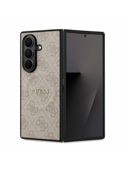 Guess Guess PU Leder 4G Farbiger Ring Magnetisch Rückseitenschutz für Samsung Galaxy Z Fold 7 Rosa