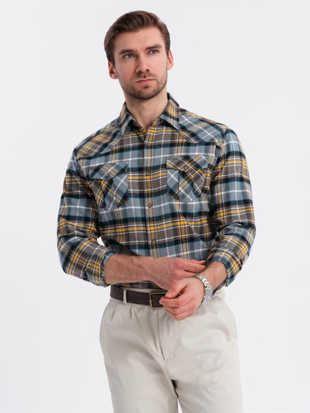 Ombre Clothing Orange-graues Herrenflanellhemd Ombre Clothing