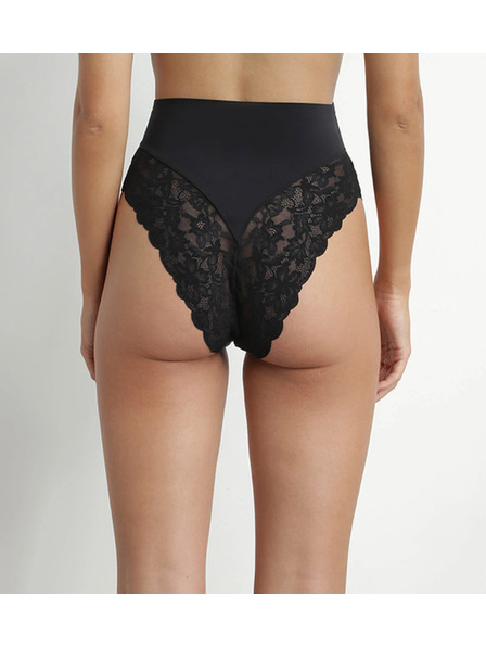DIM DIM DELICATE THONG - Damen-Spitzentanga mit hohem Bund - schwarz