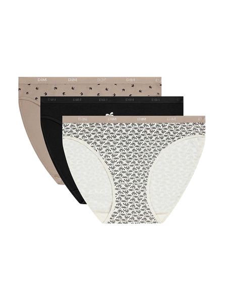 DIM DIM LES POCKETS COTTON SLIP 3x - Damen-Baumwollslip 3er-Pack - weiß - hellbraun - schwarz
