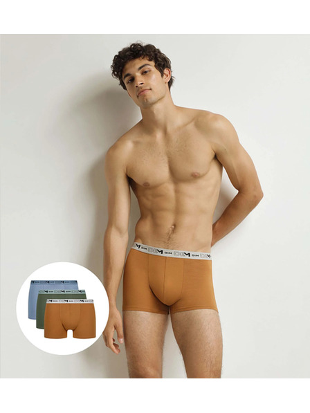 DIM DIM GOTS COTTON STRETCH BOXER 3x - Herren Boxershorts aus Bio-Baumwolle 3er-Pack - orange - dunkelgrün - hellbraun