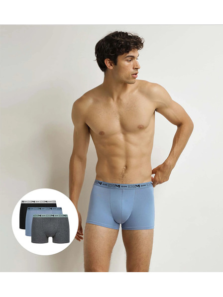 DIM DIM GOTS COTTON STRETCH BOXER 3x - Herren Boxershorts aus Bio-Baumwolle 3er-Pack - grau - blau - schwarz