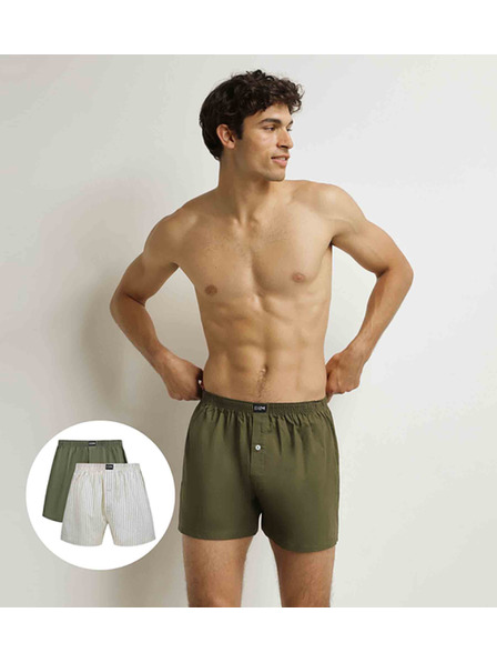 DIM DIM COTTON STRETCH LOOSE BOXER 2x - Herren lockere Boxershorts 2er-Pack - grau - grün
