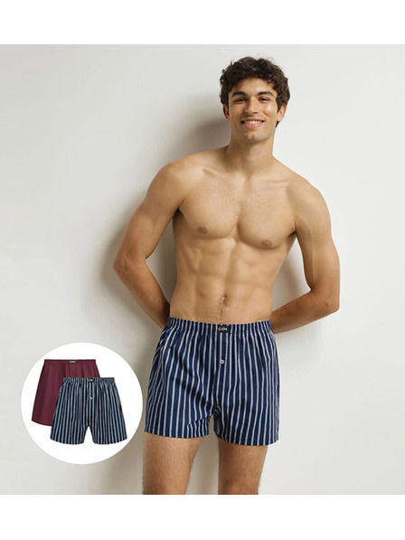 DIM DIM COTTON STRETCH LOOSE BOXER 2x - Herren lockere Boxershorts 2er-Pack - dunkelrot - dunkelblau