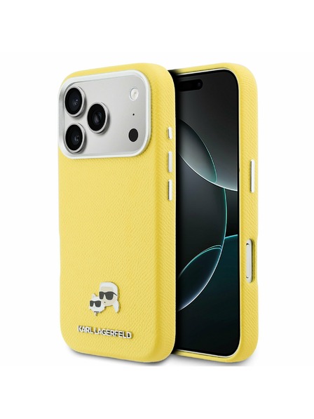 Karl Lagerfeld Karl Lagerfeld PU Karl and Choupette Heads Pins MagSafe Rückseite für iPhone 17 Pro Gelb