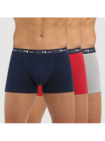 DIM Dreier-Set Herren-Boxershorts in Dunkelblau, Rot und Hellgrau Dim COTTON STRETCH BOXER