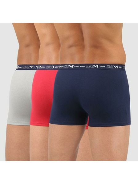 DIM Dreier-Set Herren-Boxershorts in Dunkelblau, Rot und Hellgrau Dim COTTON STRETCH BOXER