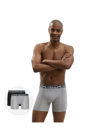 DIM Zweier-Set Herren-Sport-Boxershorts in Grau und Schwarz Dim 3D FLEX AIR LONG BOXER