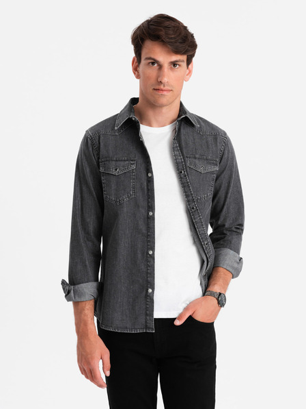 Ombre Clothing Schwarzes Herren-Denim-Hemd Ombre-Kleidung
