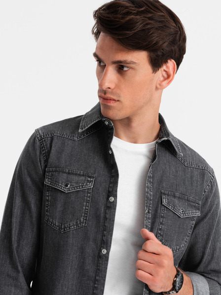 Ombre Clothing Schwarzes Herren-Denim-Hemd Ombre-Kleidung