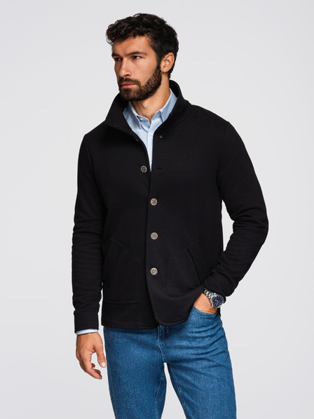 Ombre Clothing Herren-Kapuzenpullover mit Knöpfen und Stehkragen - Schwarz V6 OM-SSZP-0240 Ombre Clothing