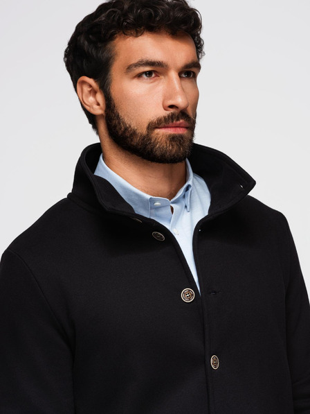 Ombre Clothing Herren-Kapuzenpullover mit Knöpfen und Stehkragen - Schwarz V6 OM-SSZP-0240 Ombre Clothing
