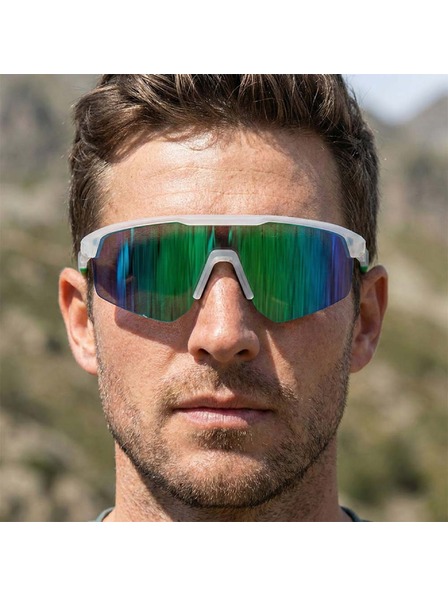 VEYREY VeyRey Sport-Sonnenbrille polarisiert Monoal weiße Fassung grüne Gläser
