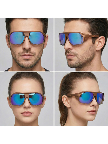 VEYREY VeyRey Sportsonnenbrille polarisiert Bralter brauner Rahmen blaue Gläser