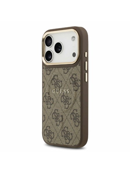 Guess Guess PU Leder 4G Gold Frame MagSafe Rückseite für iPhone 17 Pro Brown