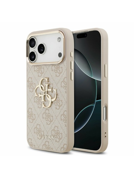 Guess Guess PU Leder 4G Metal Logo Gold Frame Rückseite für iPhone 17 Pro Max Pink