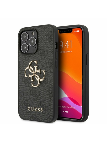 Guess PU 4G Metal Logo Rückseite Hülle für iPhone 13 Pro Grau Handyhülle