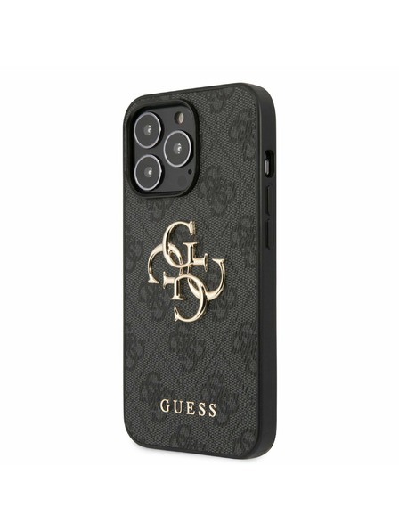 Guess PU 4G Metal Logo Rückseite Hülle für iPhone 13 Pro Grau Handyhülle