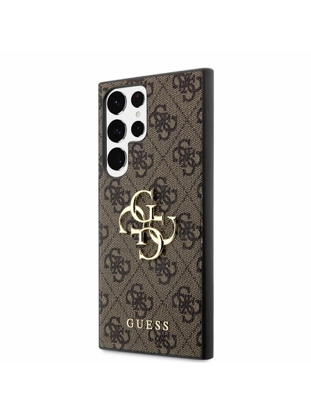 Guess Guess PU 4G Metall Logo Rückseite für Samsung Galaxy S23 Ultra Braun