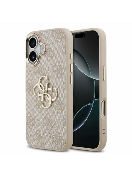 Guess Guess PU Leather 4G Metal Logo Gold Frame Rückseite für iPhone 17 Pink