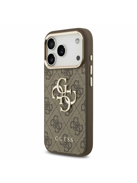 Guess Guess PU Leather 4G Metal Logo Gold Frame Rückseite für iPhone 17 Pro Brown