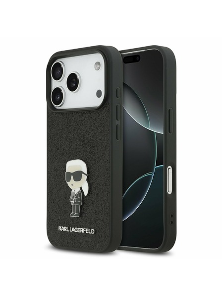 Karl Lagerfeld Karl Lagerfeld Fixed Glitter Metal Ikonik Rückseite für iPhone 17 Pro Black