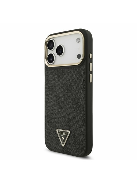 Guess Guess PU Leather 4G Strass Triangle Logo Gold Frame MagSafe Rückseite für iPhone 17 Pro Max Black