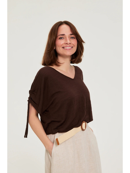Moodo Bluse mit gerafftem Ärmel braun Moodo