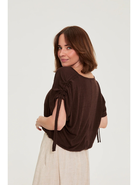 Moodo Bluse mit gerafftem Ärmel braun Moodo