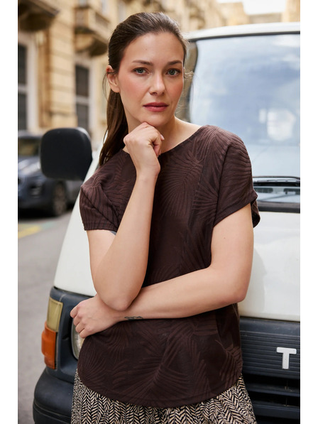 Moodo Bluse mit Blättern braun Moodo