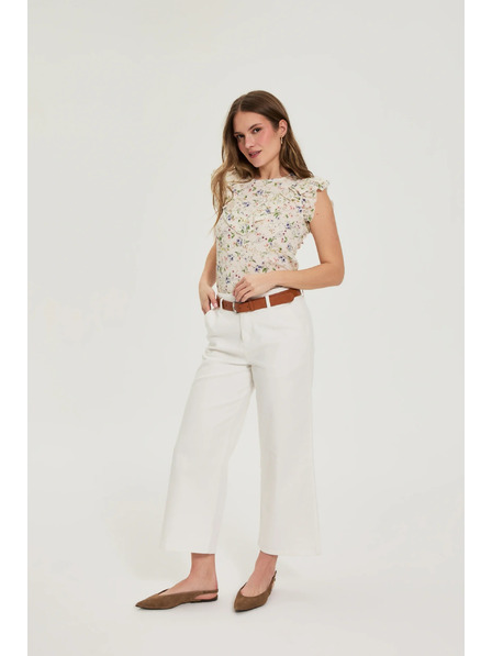 Moodo Bluse mit Blumen und Volant beige Moodo