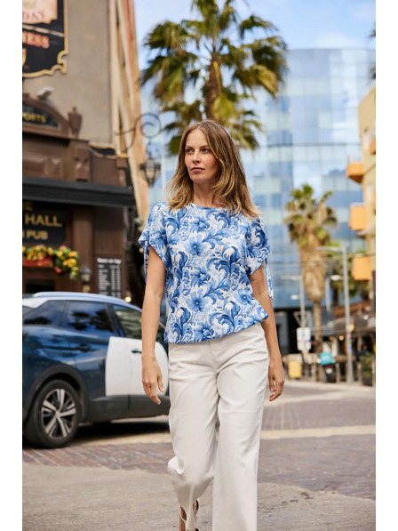 Moodo Gemusterte Bluse blau Moodo