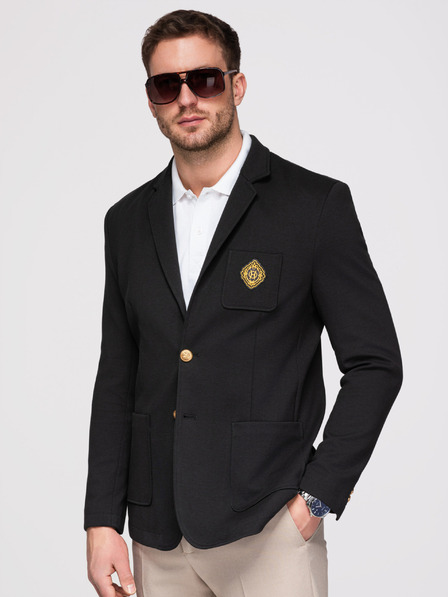 Ombre Clothing Herrensako klassischer Slim-Fit-Schnitt mit goldenen Knöpfen und Heritage-Emblem - schwarz V2 OM-BLZB-0166 Ombre Clothing