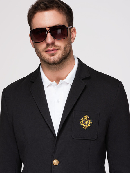 Ombre Clothing Herrensako klassischer Slim-Fit-Schnitt mit goldenen Knöpfen und Heritage-Emblem - schwarz V2 OM-BLZB-0166 Ombre Clothing