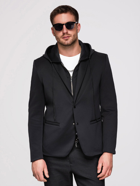 Ombre Clothing Herrenjacke mit Kapuze und Drachen-Applikation auf der Rückseite - schwarz V1 OM-BLZB-0165 Ombre Clothing