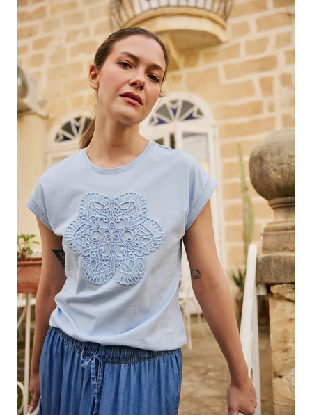 Moodo Bluse mit Applikation hellblau Moodo