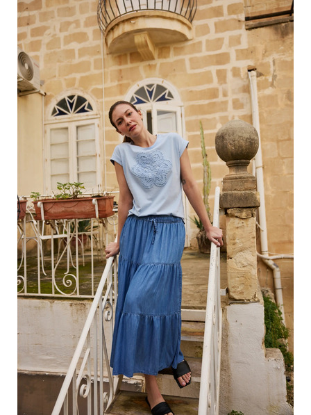 Moodo Bluse mit Applikation hellblau Moodo