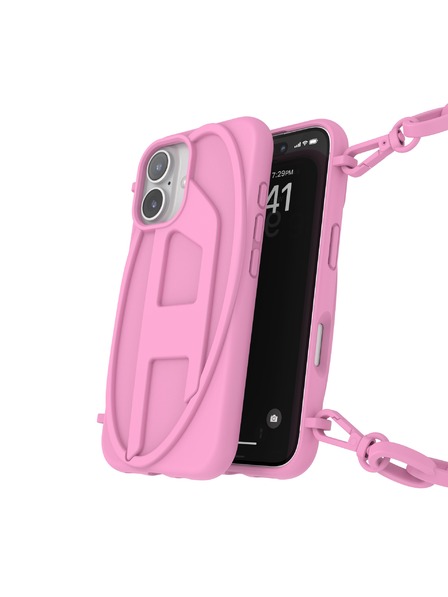 Diesel Diesel Schutzhülle für iPhone 16 mit Kettenanhänger Oval D Rosa 60175