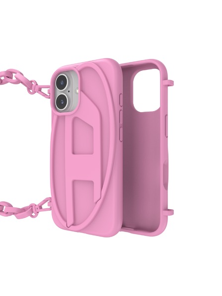 Diesel Diesel Schutzhülle für iPhone 16 mit Kettenanhänger Oval D Rosa 60175