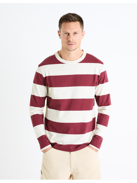 Celio Burgunderfarben gestreiftes Herrenhemd Celio Fecond