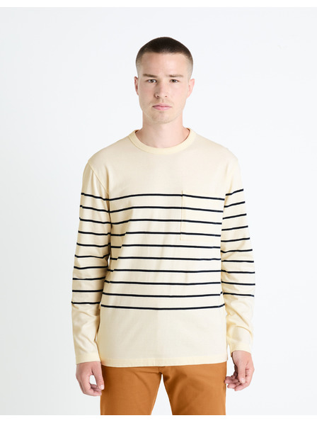 Celio Cremefarbenes gestreiftes Herren-T-Shirt Celio Veboxmlr