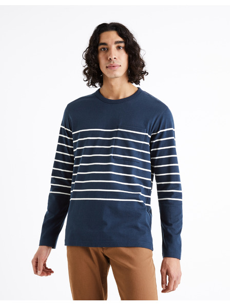 Celio Blau gestreiftes Herren-T-Shirt Celio Veboxmlr