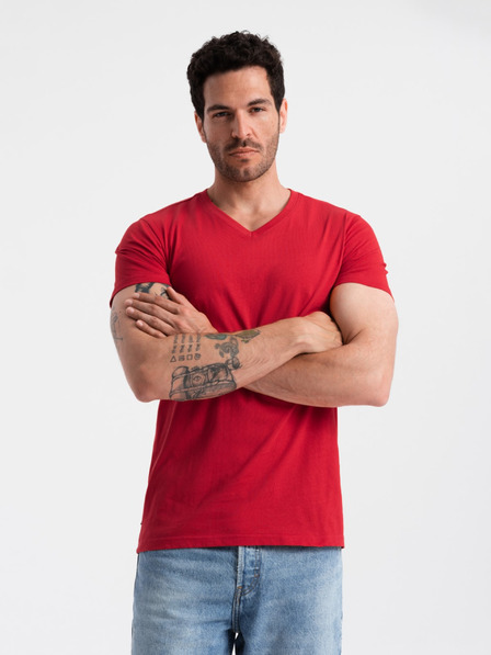 Ombre Clothing Rotes Herren T-Shirt mit Rundhalsausschnitt aus Baumwolle Ombre Clothing